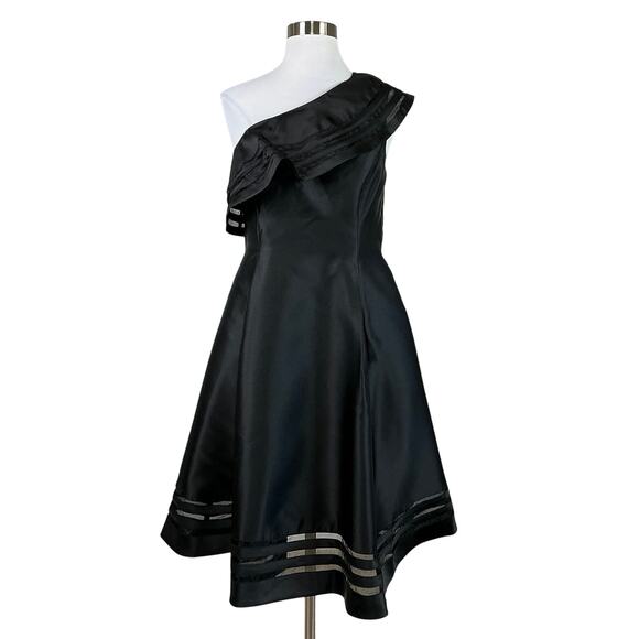 Adrianna Papell One Shoulder Ruffled A-Line Midi Cocktail Dress Black Size 8 - Picture 1 of 13